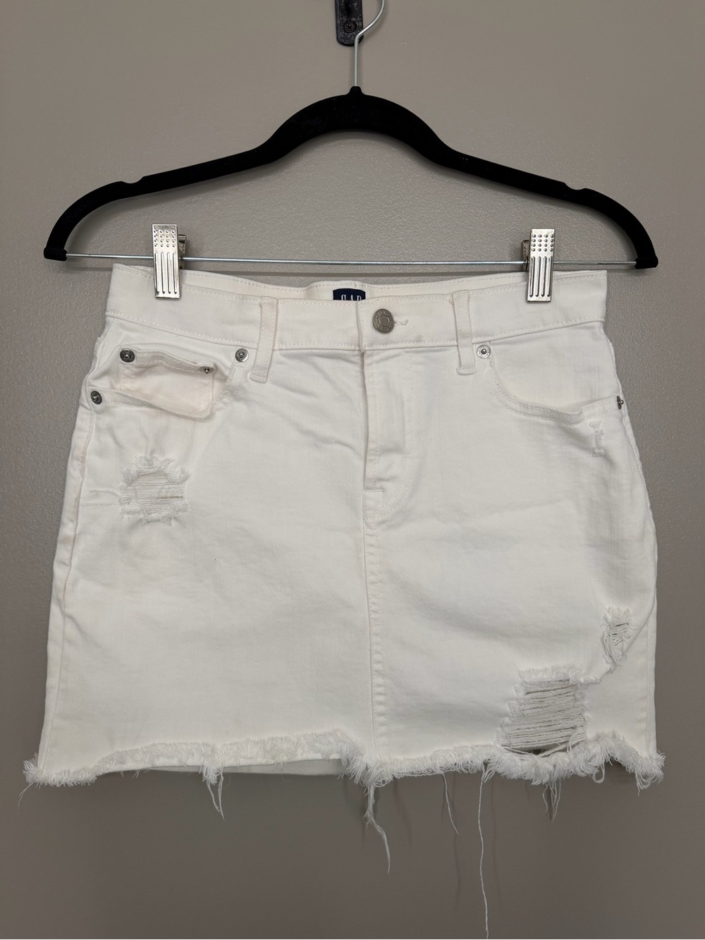 Gap White Distressed Denim Mini Skirt